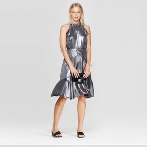 Who What Wear Gunmetal Silver Halter-Neck Dress